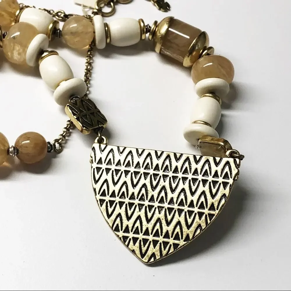 NEW Lucky Brand Chunky Neutral Bead & Brass Necklace